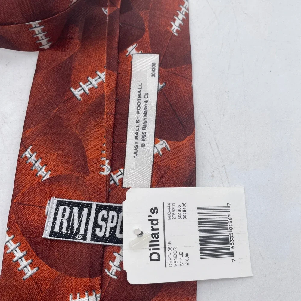 Ralph Marlin RM Sport‎ Just Balls Football Silk Tie Vintage 1995 Brown Novelty